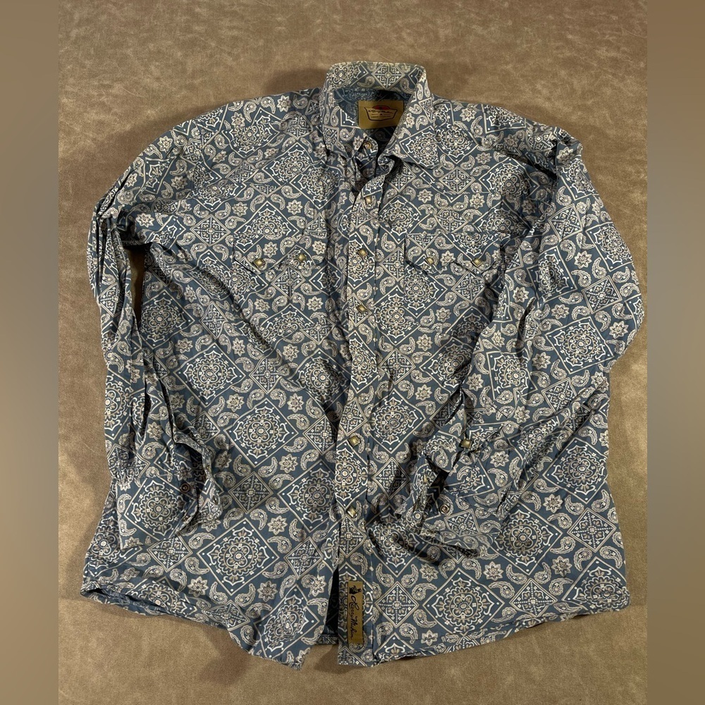 Larry Mahan Cowboy collection Pearl Snap Paisley Print Button Down men’s‎ XL